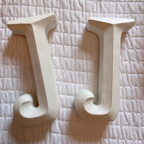 Marshall's Distressed Initials "J" and "J" Decor Cream Cottage/Farmhouse - Picture 1 of 4
